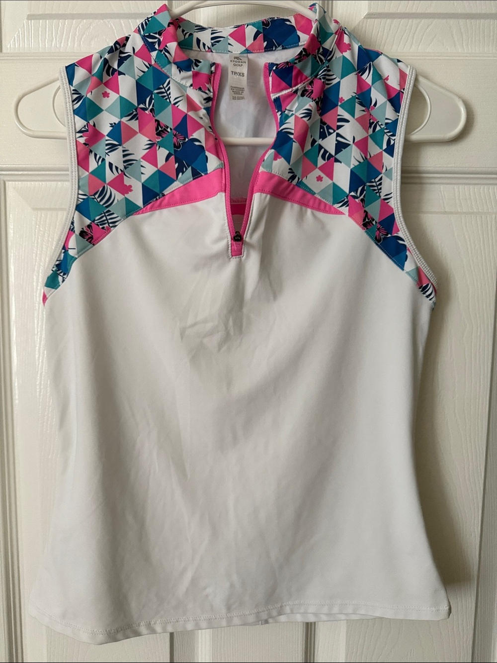 Kyodan White Tank with Pink & Blue Geometric Yoke